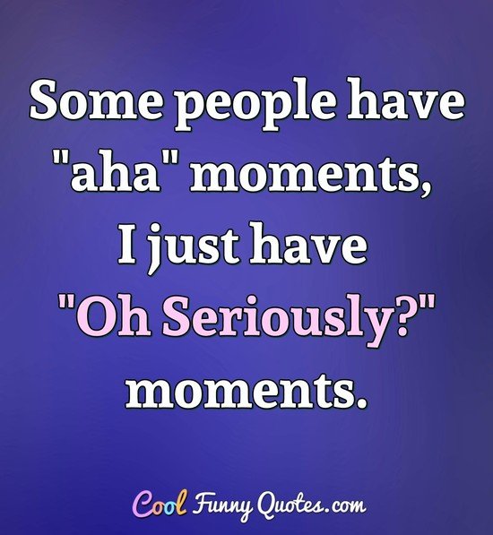 Some people have "aha" moments, I just have "Oh Seriously?" moments. - Anonymous