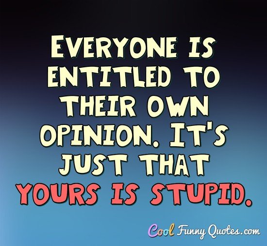 Everyone is entitled to their own opinion. It's just that yours is stupid. - Anonymous