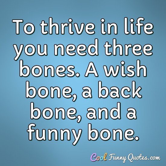 To thrive in life you need three bones. A wish bone, a back bone, and a funny bone. - Reba McEntire