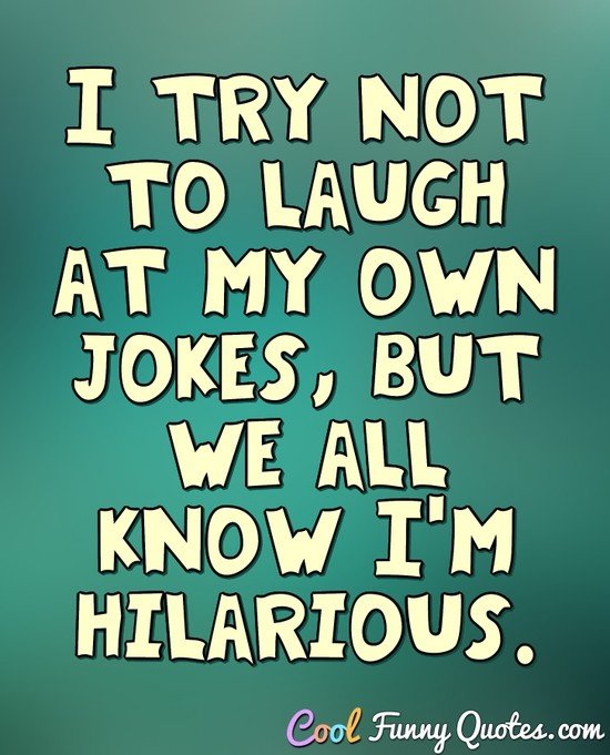 I try not to laugh at my own jokes, but we all know I'm hilarious. - Anonymous