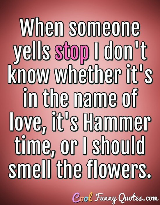 When someone yells stop I don't know whether it's in the name of love, it's Hammer time, or I should smell the flowers. - Anonymous