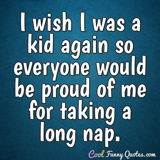 I wish I was a kid again so everyone would be proud of me for taking a long nap. - Anonymous