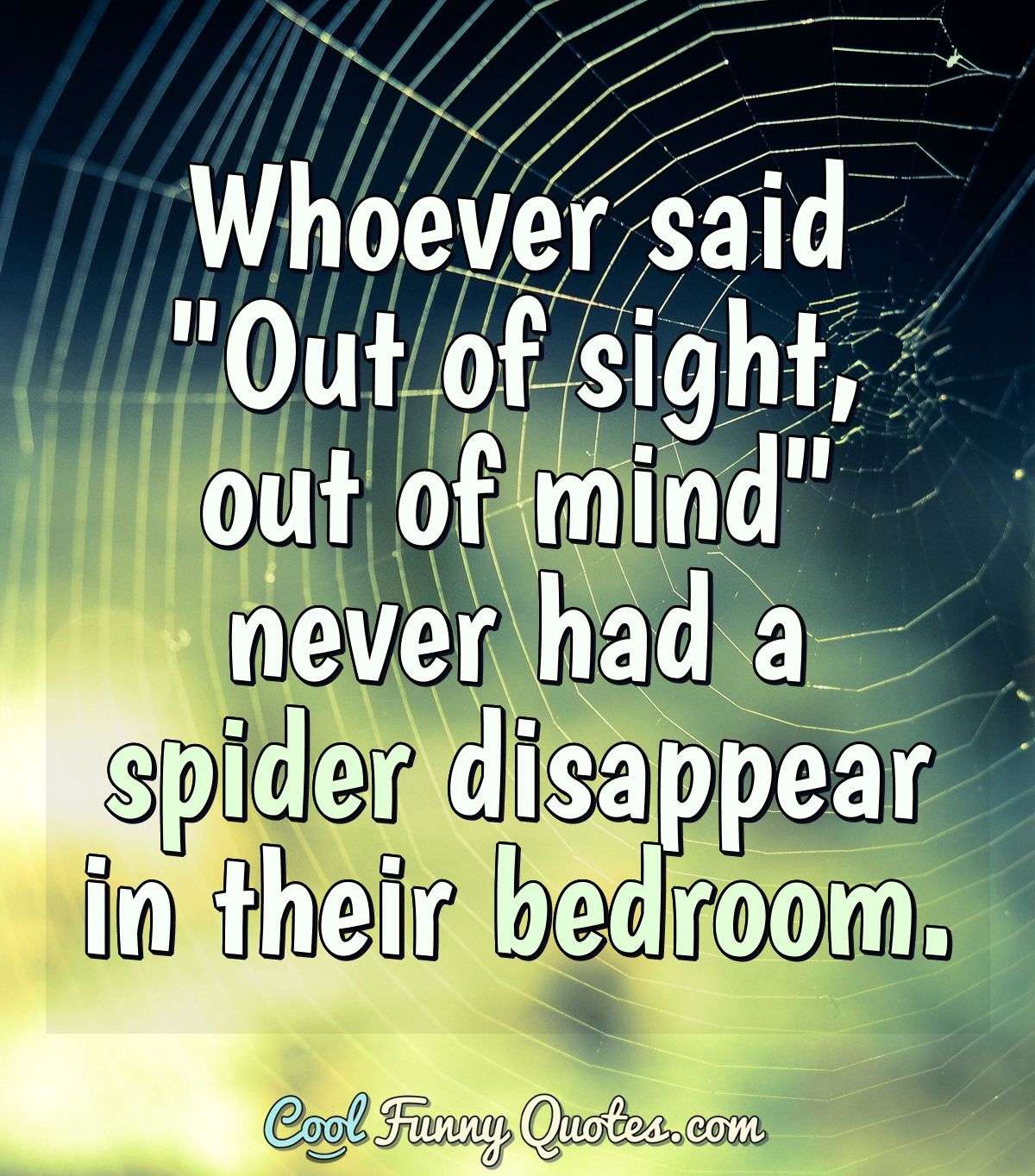 Whoever said "Out of sight, out of mind" never had a spider disappear in their bedroom. - Anonymous