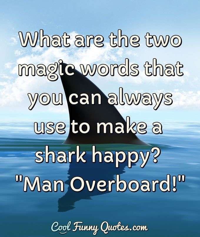 What are the two magic words that you can always use to make a shark happy? "Man Overboard!" - CoolFunnyQuotes.com