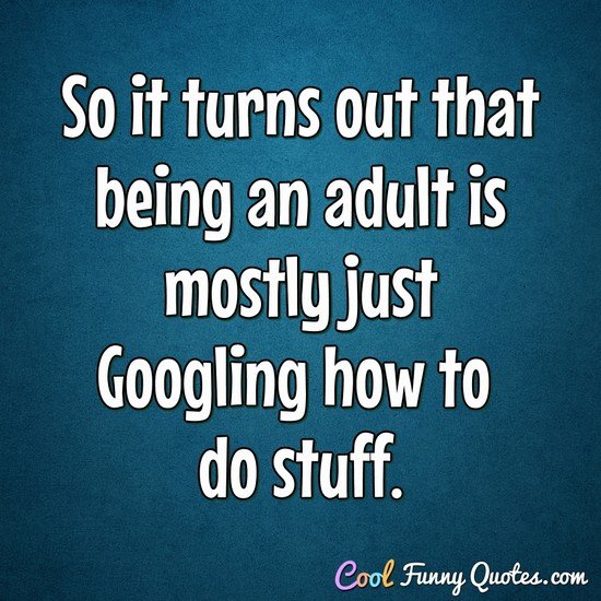 So it turns out that being an adult is mostly just Googling how to do stuff. - Anonymous