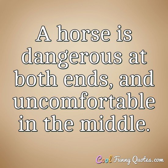A horse is dangerous at both ends, and uncomfortable in the middle.