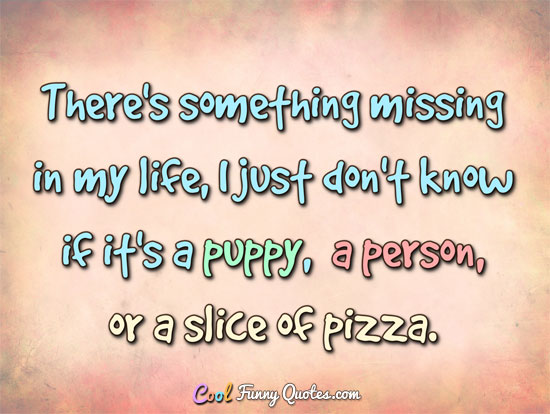 There's something missing in my life, I just don't know if it's a puppy, a person, or a slice of pizza. - Anonymous