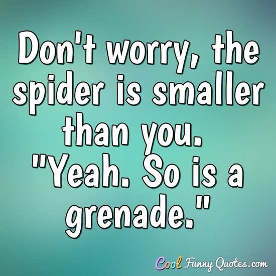 Don't worry, the spider is smaller than you. "Yeah. So is a grenade." - Anonymous