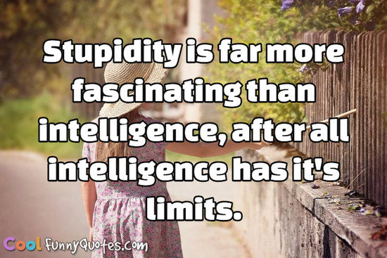 Stupidity is far more fascinating than intelligence, after all intelligence has it's limits. - Anonymous