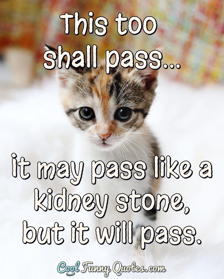 This too shall pass... It may pass like a kidney stone, but it ...