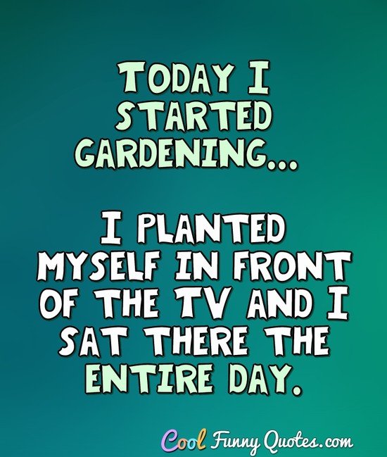 Today I started gardening... I planted myself in front of the TV and I sat there the entire day. - Anonymous