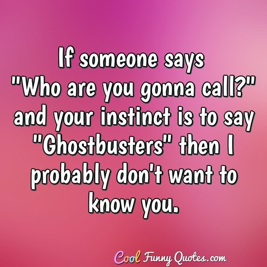 If someone says "Who are you gonna call?" and your instinct is to say "Ghostbusters" then I probably don't want to know you. - Anonymous